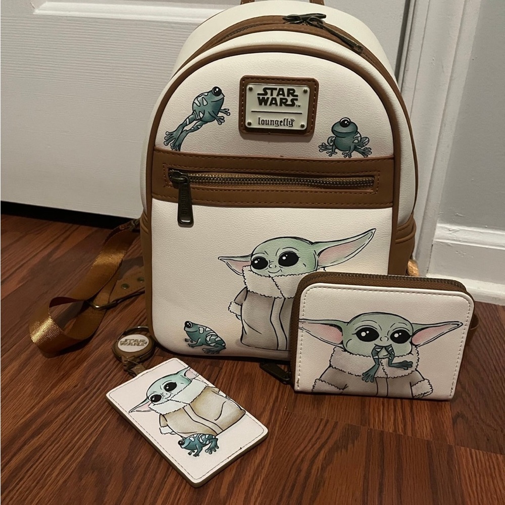 Disney Grogu Loungefly Mini Backpack Wallet & Lanyard (PlsRead )